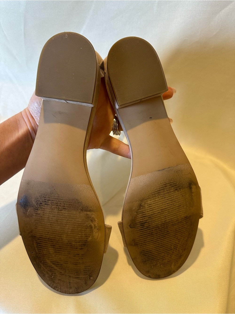 LOFT Taupe vegan Suede Ankle-Strap Block Heel Sandals classic effortless 7.5 - Picture 5 of 5